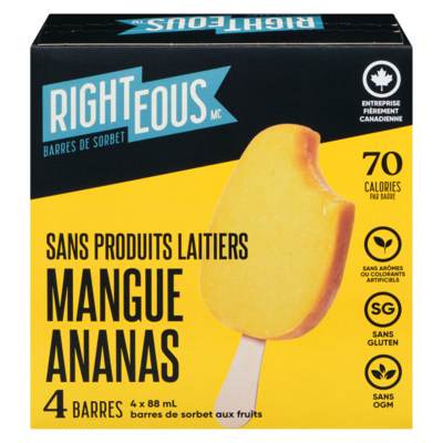 Righteous Barres de sorbet sans produits laitiers mangue ananas 4x88.0 ml, 2,84 $/100ml