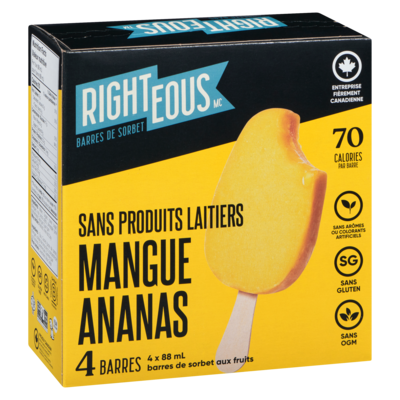 Barres de sorbet sans produits laitiers mangue ananas