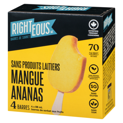 Barres de sorbet sans produits laitiers mangue ananas