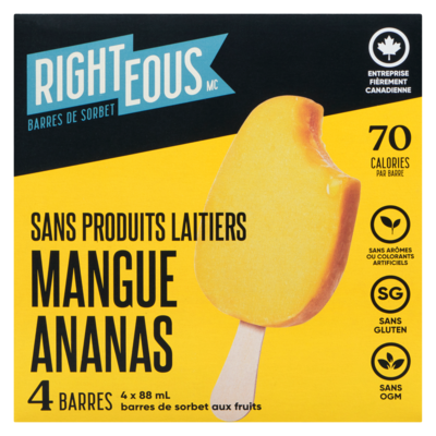 Barres de sorbet sans produits laitiers mangue ananas