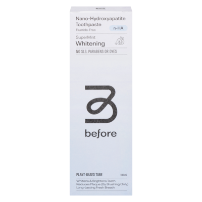 Before Nano-Hydroxyapatite Toothpaste Supermint Whitening Fluoride-Free 100 ml, $9.99/100ml