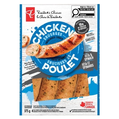 President's Choice Smoked Chicken Sausage, Spinach & Feta 375 g, $1.73/100g