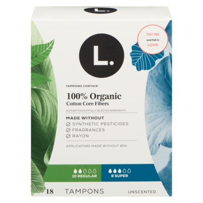 L. Tampons, Unscented Organic Cotton, 18 Count 18 ea, $0.61/1ea
