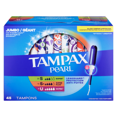 Tampax Pearl Tampons, Mixed Absorbencies, 45 Count 45 ea, $0.49/1ea