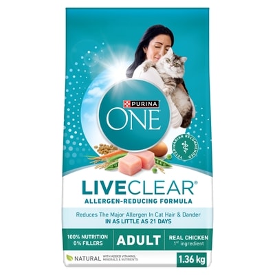 Purina ONE LiveClear Dry Cat Food Allergen-Reducing Formula With Real Chicken 1360 g, $1.62/100g