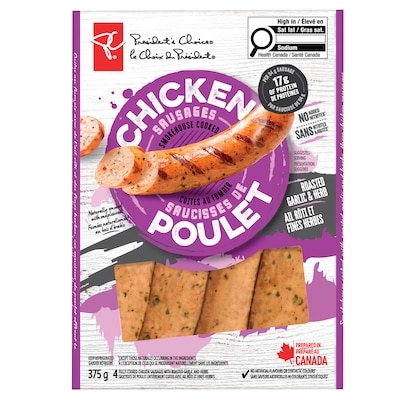 President's Choice Chicken Sausage, Roasted Garlic & Herb  375 g, $1.87/100g