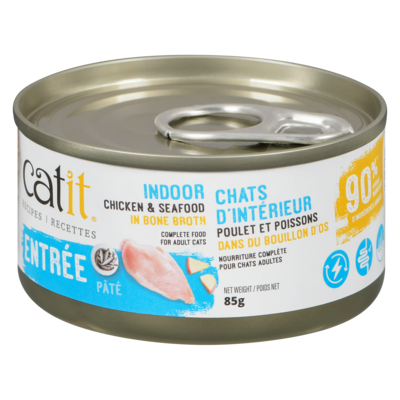 Catit Recipes Complete Food For Adult Cats Entrée Pâté Indoor Chicken & Seafood In Bone Broth 85 g, $2.34/100g