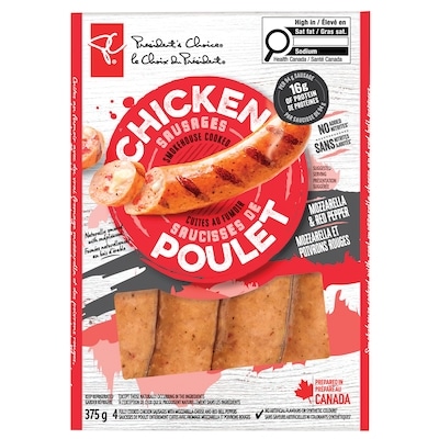 President's Choice Chicken Sausage, Mozzarella & Red Pepper 375 g, $1.73/100g