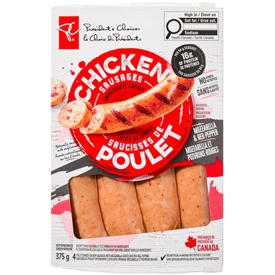 le Choix du Président Saucisse de poulet mozzarella et poivron rouge 375 g, 1,87 $/100g