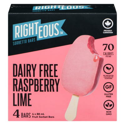 Righteous Sorbetto Bars Dairy Free Raspberry Lime 4x88.0 ml, $2.55/100ml