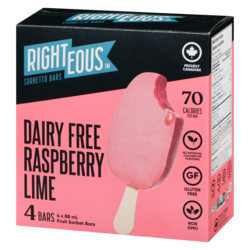 Righteous Sorbetto Bars Dairy Free Raspberry Lime - 4x88.0 ml