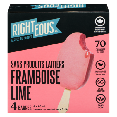 Righteous Barres de sorbet sans produits laitiers framboise lime 4x88.0 ml, 2,55 $/100ml