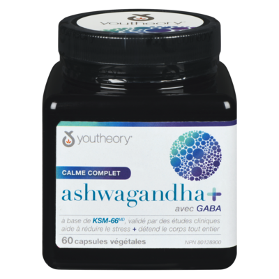 Youtheory Ashwagandha+ avec gaba 60 ea, 0,50 $/1ch