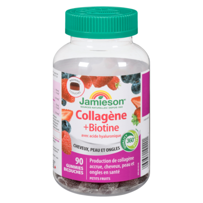 Jamieson Collagène + biotine avec acide hyaluronique petits fruits 90 ea, 0,28 $/1ch