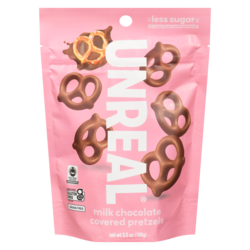 UNREAL Milk Chocolate Covered Pretzels 100 g, $11.99/100g