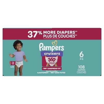 Pampers Diapers - Cruisers 360° - Size 6, 108 Count 108 ea, $0.55/1ea