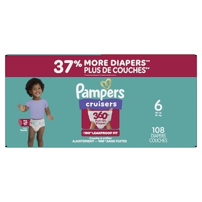 Pampers Couches Cruisers 360°, taille 6, 108 unités 108 ea, 0,55 $/1ch