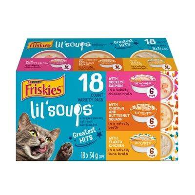 Purina Friskies Lil' Soups Cat Treats Greatest Hits Variety Pack 18 Count 612 g, $4.41/100g