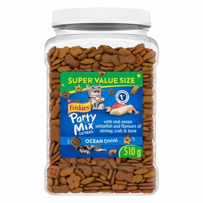 Purina Friskies Party Mix Cat Treats Ocean Crunch with Real Ocean Whitefish 510 g, $1.18/100g