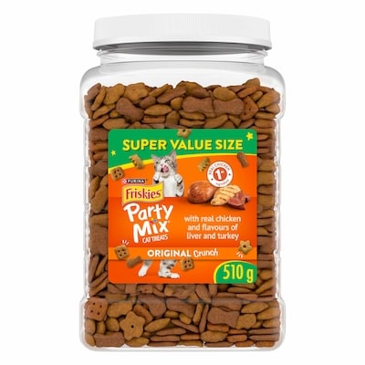 Purina Friskies Party Mix Cat Treats Original Crunch with Real Chicken 510 g, $1.57/100g