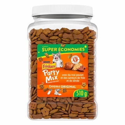Purina Friskies party mix gâteries pour chats croquant original avec du vrai poulet 510 g, 1,57 $/100g