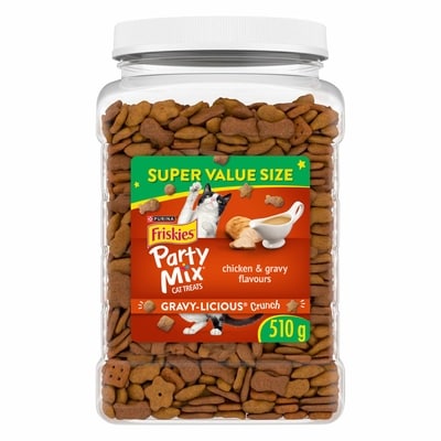 Purina Friskies Party Mix Cat Treats Gravy-licious Crunch Chicken and Gravy 510 g, $1.66/100g