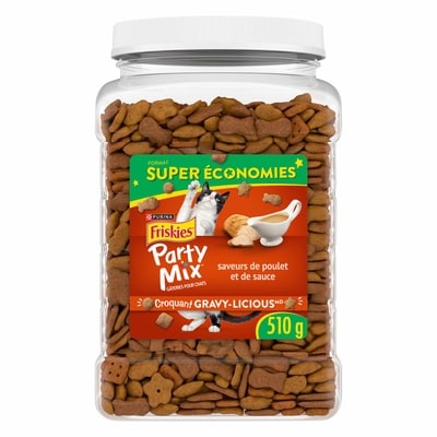 Purina Friskies party mix gâteries pour chats croquant gravy-licious poulet et sauce 510 g, 1,66 $/100g