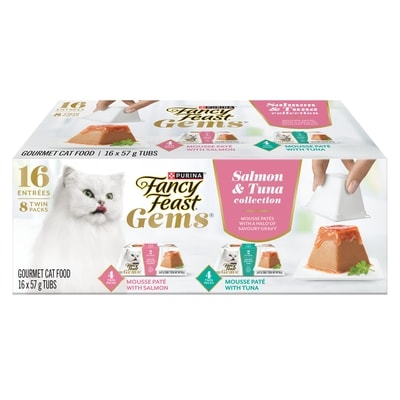 Purina Fancy Feast Gems Wet Cat Food Mousse Paté Salmon & Tuna Collection Variety Pack 1125 g, $1.78/100g
