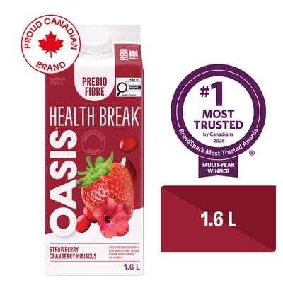 Oasis Juice Blend with Prebiotic Fibre, Strawberry Cranberry Hibiscus 1.6 l, $0.27/100ml