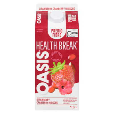 Oasis Juice Blend with Prebiotic Fibre, Strawberry Cranberry Hibiscus 1.6 l, $0.31/100ml