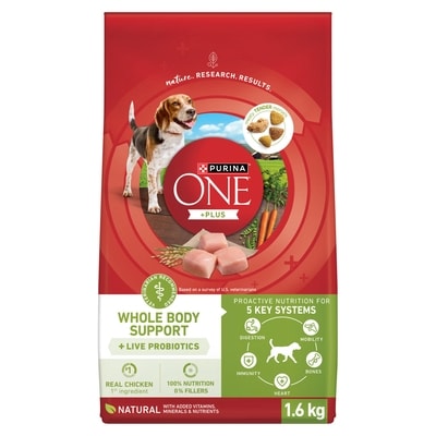 Purina ONE +Plus Dry Dog Food Whole Body Support with Real Chicken 1600 g, $0.81/100g