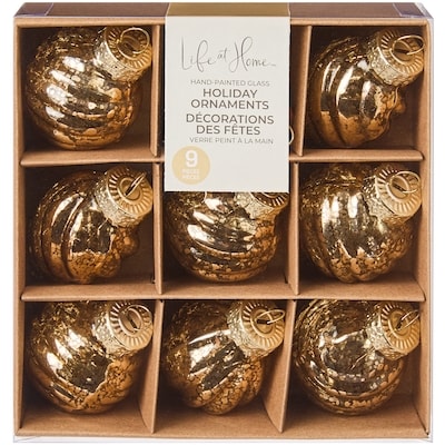 Life at Home Mini Glass Ornaments 9 Pack - Gold 1 ea, $7.00/1ea
