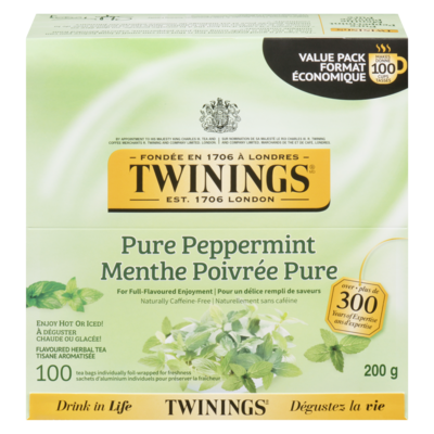 Twinings Tisane aromatisée menthe poivrée pure format économique 100 ea, 0,18 $/1ch