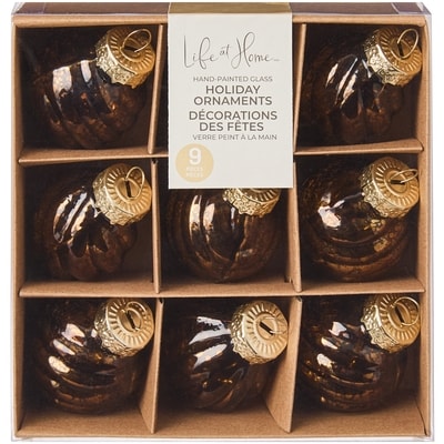 Life at Home Mini Glass Ornaments 9 Pack - Brown 1 ea, $7.00/1ea