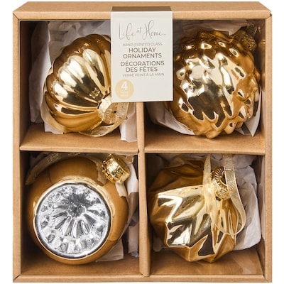 Life at Home Mixed Glass Ornaments 4 Pack - Vintage Gold 4 ea, $3.50/1ea