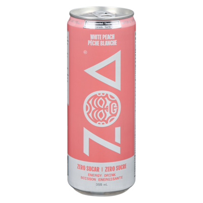 ZOA Energy Drink White Peach Zero Sugar 355 ml, $0.84/100ml