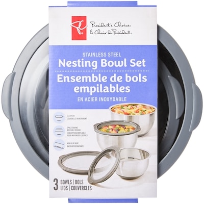 President's Choice Nesting Bowl Set with Lids, Stainless Steel, 3-Piece 3 ea, $8.33/1ea