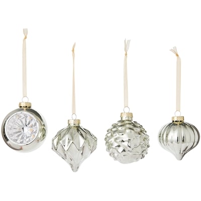 Lot de 4 ornements en verre assortis – ivoire vieilli