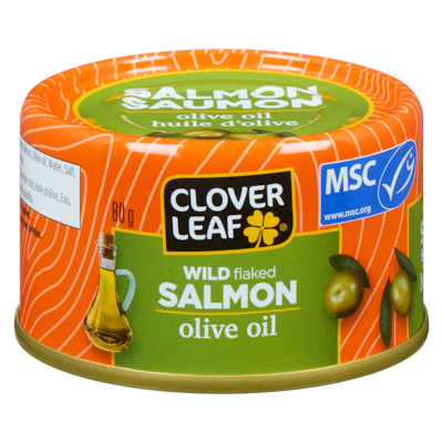 Clover Leaf Wild Flaked Salmon Olive Oil 80 g, $4.36/100g