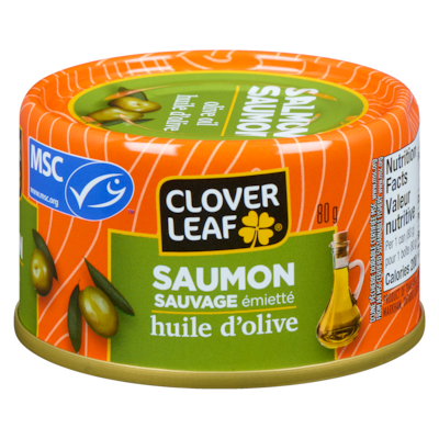 Clover Leaf Saumon sauvage émietté huile d'olive 80 g, 4,74 $/100g