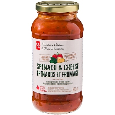 President's Choice Spinach and Cheese Pasta Sauce 600 ml, $0.83/100ml