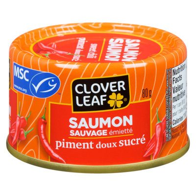 Clover Leaf Saumon sauvage émietté piment doux surcé 80 g, 4,74 $/100g