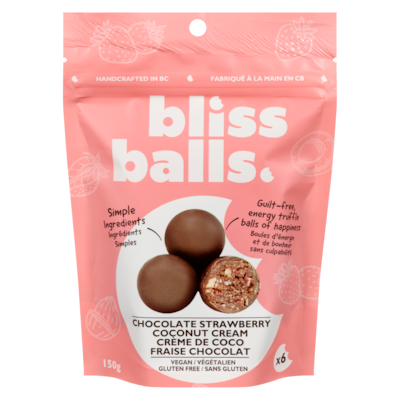 BLISS BALLS Boules d'énergie et de bonheur sans culpabilité crème de coco fraise chocolat 150 g, 7,33 $/100g