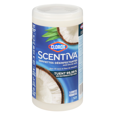 Clorox Serviettes désinfectantes noix de coco et fleur de nénuphar 75 ea, 0,10 $/1ch