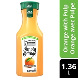 Simply Juice Orange With Pulp Orange Juice Bottle 1.36 l, $0.40/100ml