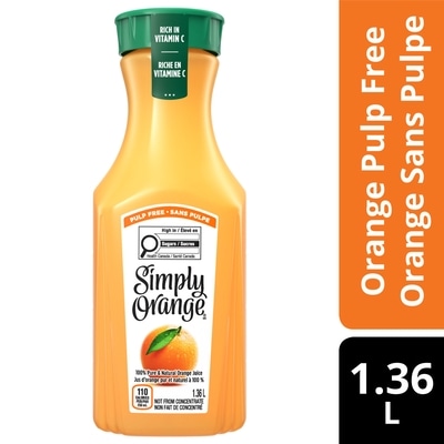 Simply Juice Orange Pulp Free Orange Juice Bottle 1.36 l, $0.55/100ml