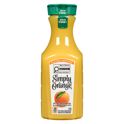 Simply Jus d'orange pur et naturel à 100 % sans pulpe 1.36 l, 0,46 $/100ml