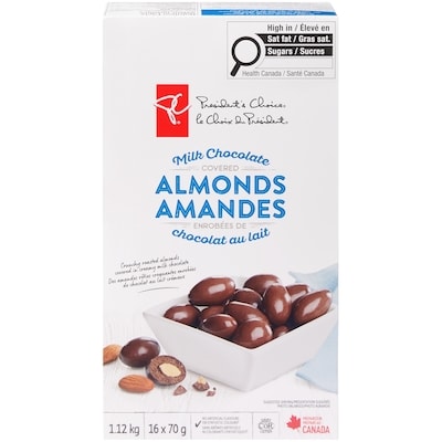 President's Choice Milk Chocolate Covered Almonds 70 g, $3.56/100g