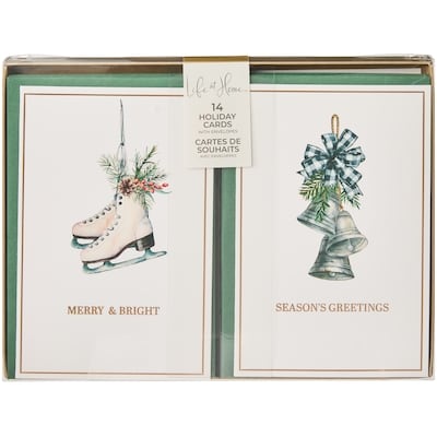 null Ensemble de 14 cartes de souhaits assorties – patins et cloches 14 ea, 0,71 $/1ch