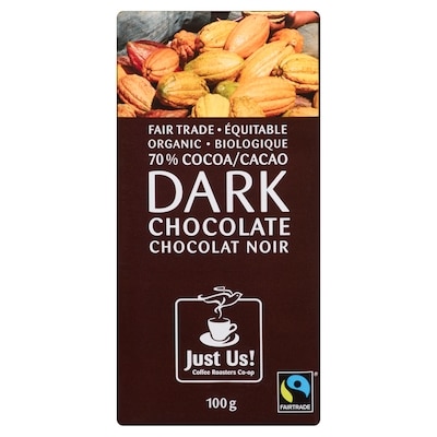 Just Us Chocolat noir 70 % cacao biologique 100 g, 6,99 $/100g